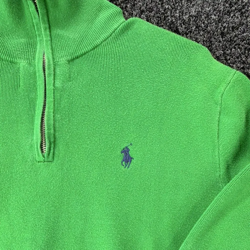 Polo by Ralph Lauren Mens M Green Quarter Zip Mock Neck Knit Sweater Logo
